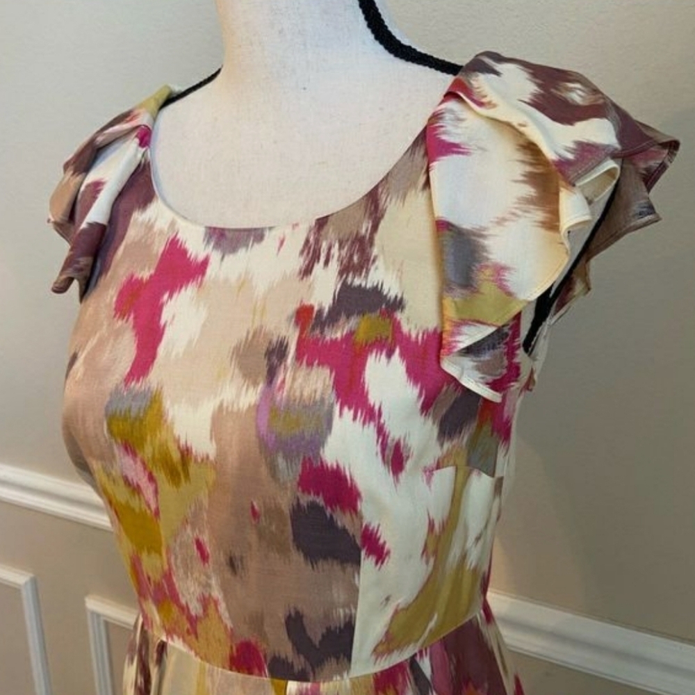 LOFT Flutter Sleeve Cream Pink Print Women's Dress Size 0 - Picture 5 of 14